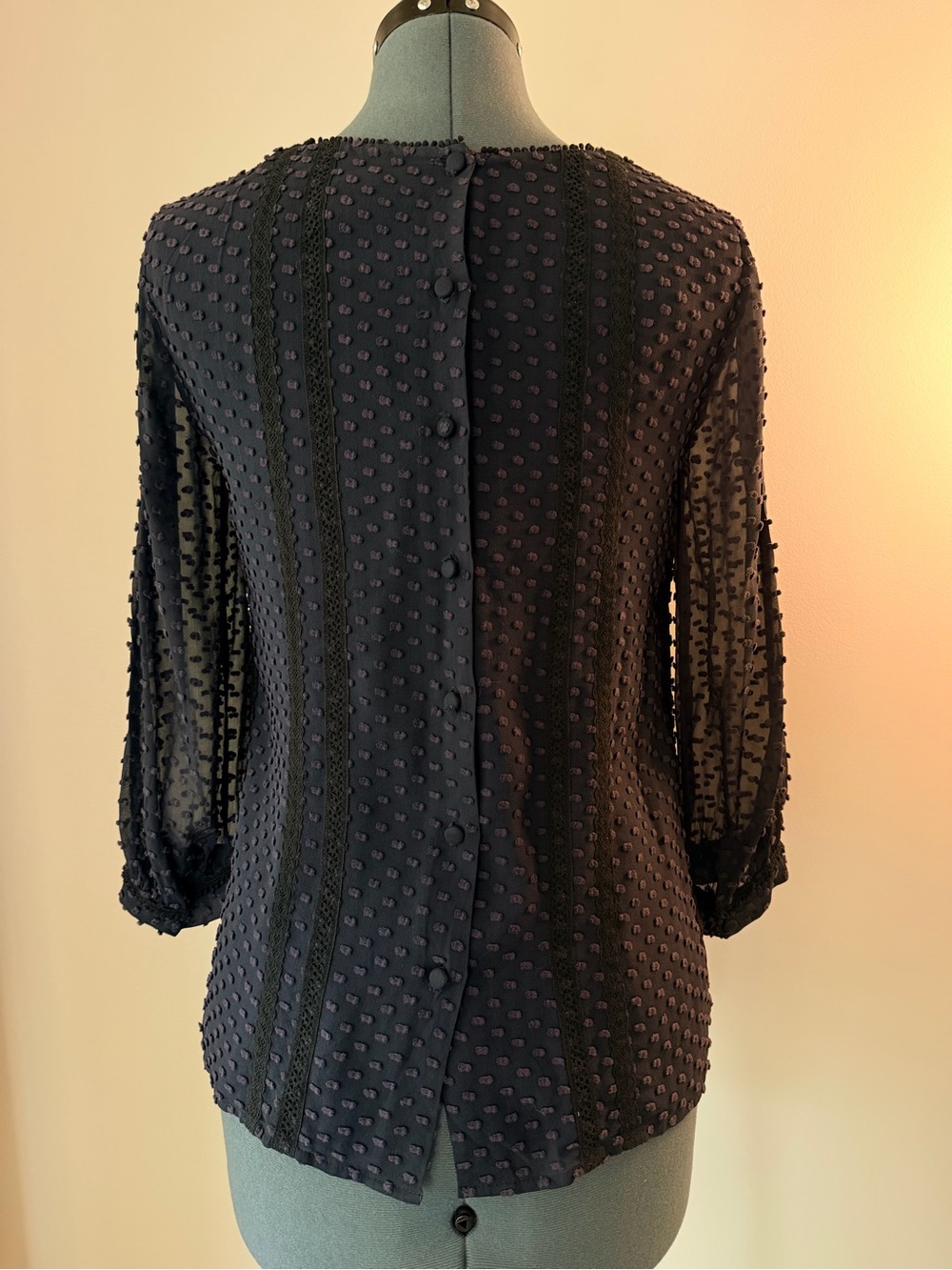 J. Crew Navy Swiss Dot Button-Back Blouse